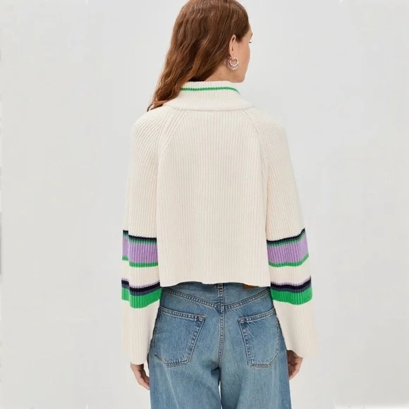 Free People Greta Stripe Half-Zip Mock Neck Sweater Size Large NWT - Picture 5 of 15